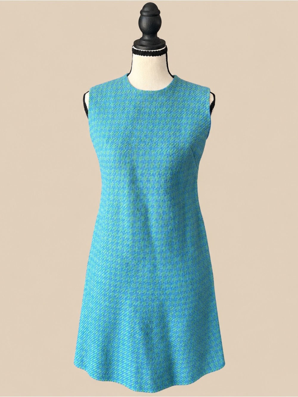 60s Vintage Mod Houndstooth Turquoise Green Dress 6